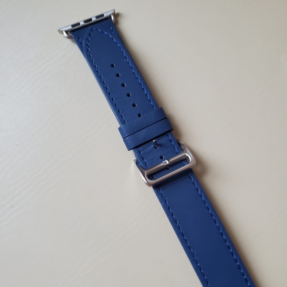 New Iphone smart watch 45 mm genuine leather wrap around navy blue strap - Picture 3 of 5